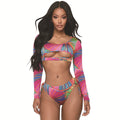 Fashion Hollow Design Sun-protection Long-sleeve Contrast Two-pieces Swimsuit