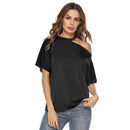 Asymmetric One Shoulder Hollow Design Solid Color T-shirt