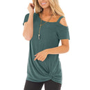 Asymmetric One Shoulder Hollow Design Solid Color Knotted T-shirt