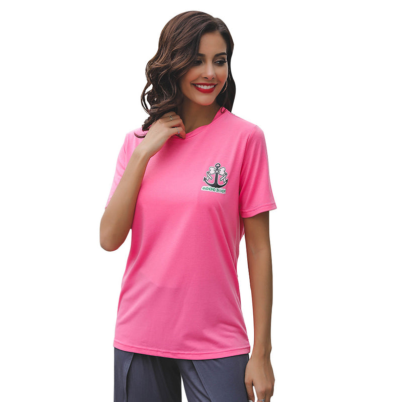 Bright Pink Color Women Anchor Design Short-sleeve T-shirt