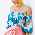 Bright Color Flower Print Women Off-shoulder Blouse