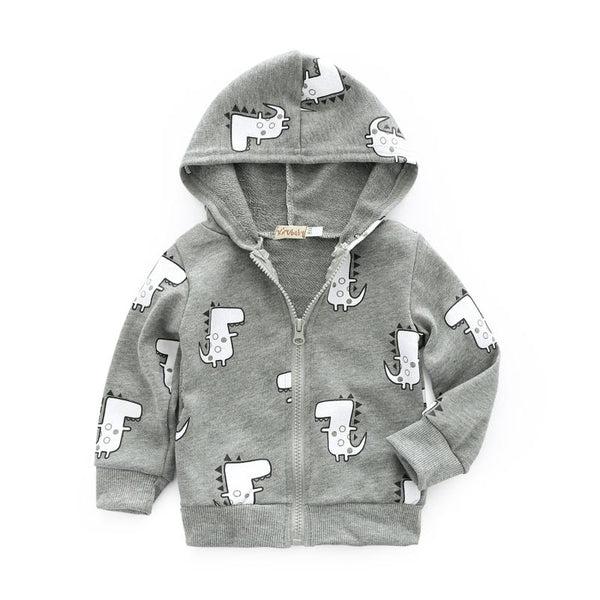 Boys Cotton Cute Hippo Printed Zipper Hooded Coat