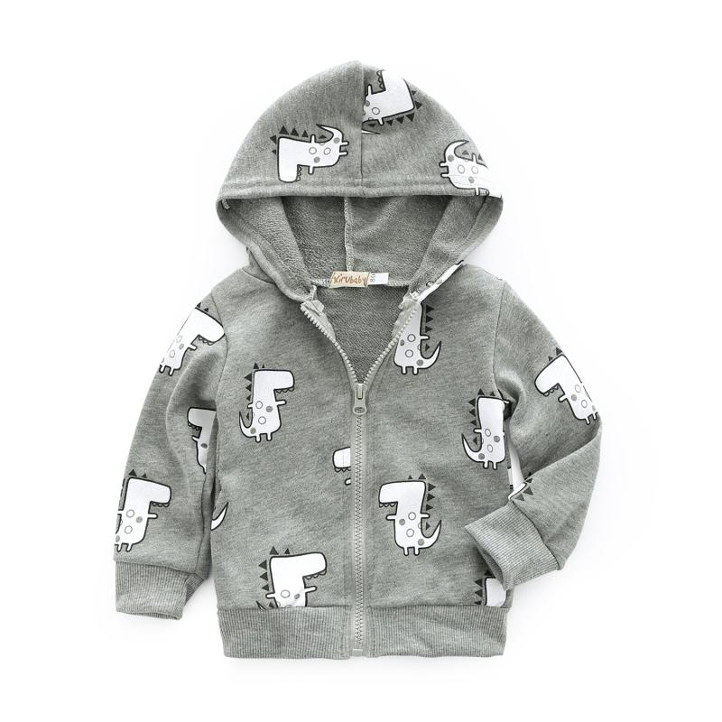 Boys Cotton Cute Hippo Printed Zipper Hooded Coat