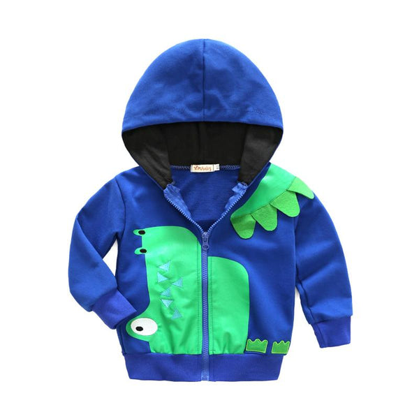 Boys Cotton Dinosaur Printed Zipper Hooded Coat