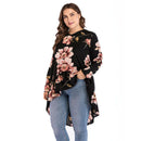 Irregular High-low Hemline Flower Printed Long Sleeve Blouse