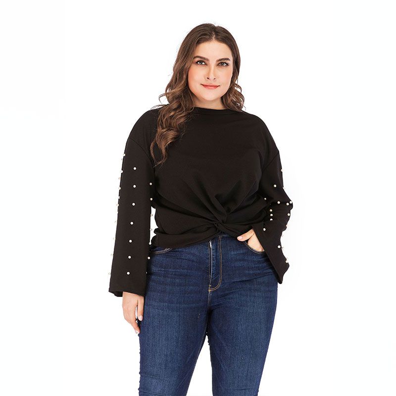 Knotted Hemline Design Women Long-sleeve Plus Size Blouse