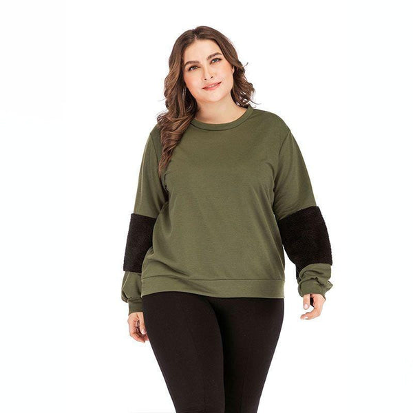 Women Contrast Color Patchwork Long-sleeve Pullover Sweatshirt