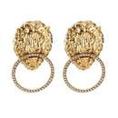 Creative Lion Head Design Rhinestone Alloy Circle Earrings