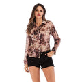 Multicolor Flower Leaves Print Women Lapel Collar Blouse