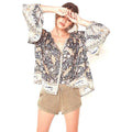 Women Casual Loose Pattern Bohemian Style Long Sleeve Blouse