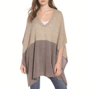 Women Loose Pattern Dolman Sleeve V Neck Contrast Cloak