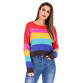 Fashion Rainbow Color Knitted Women Long-sleeve Casual Sweater