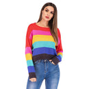 Fashion Rainbow Color Knitted Women Long-sleeve Casual Sweater