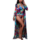 Multicolor Print Long-sleeve Cover Up One-shoulder Swimwear 2pcs/set