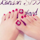 New Design Burgundy Color Crystal Star Pattern Fake Toe Nails