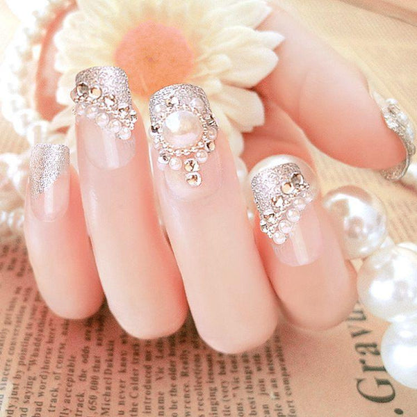 Women Exquisite Pearl Crystal Design Wedding Nail Tips