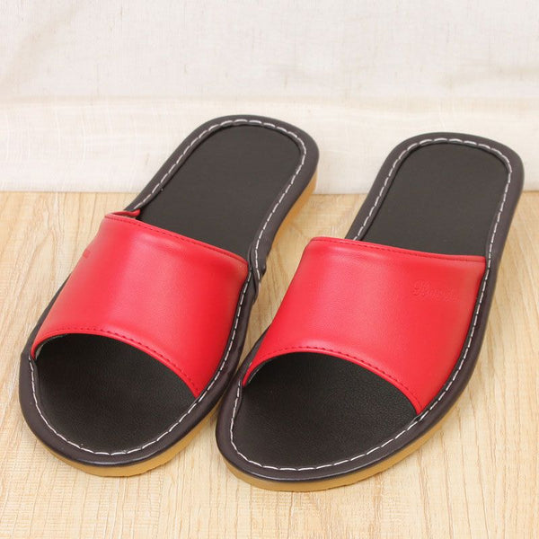 Contrast Color Men And Women Good Quality PU Indoor Slippers Shoes