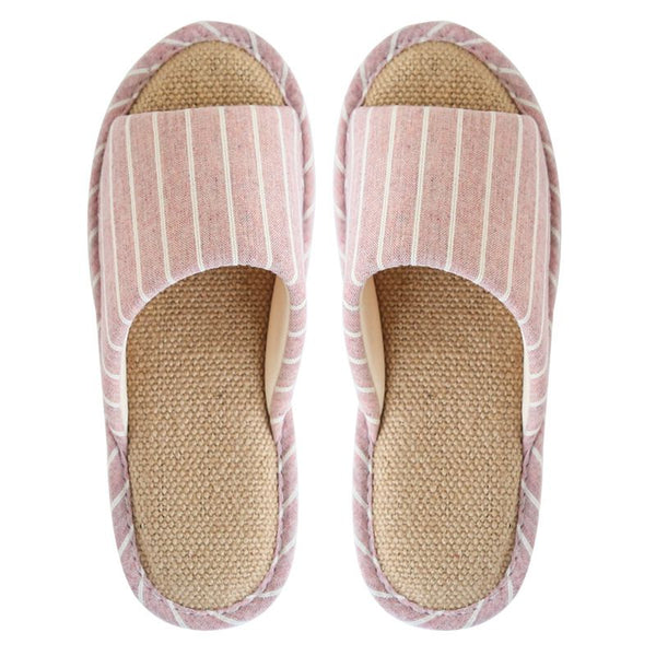 Classic Stripes Pattern Women Summer Soft Towelling Linen Indoor Slippers Shoes