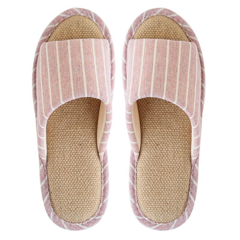 Classic Stripes Pattern Women Summer Soft Towelling Linen Indoor Slippers Shoes