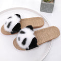 Fashion Cute Plush Panda Pattern Linen EVA Sole Slippers Shoes