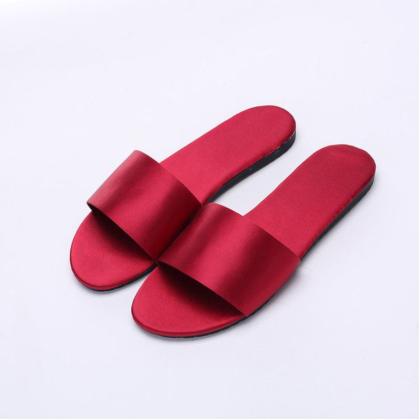Fashion Solid Color Satin Fabric Women Wedding Flat Slippers Shoes