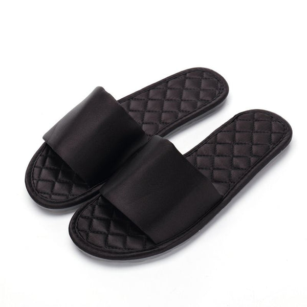 Fashion Women Solid Color Satin Fabric Indoor Anti Skid Indoor Slippers Shoes