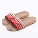 Fashion Handmade Contrast Stripes Pattern Rattan Woven Linen Slippers Shoes