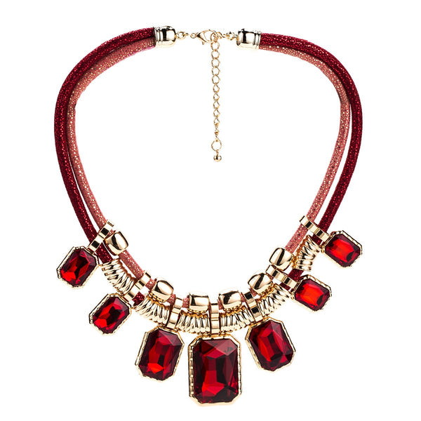 Exaggerated Geometric Square Shape Gemstone Necklace