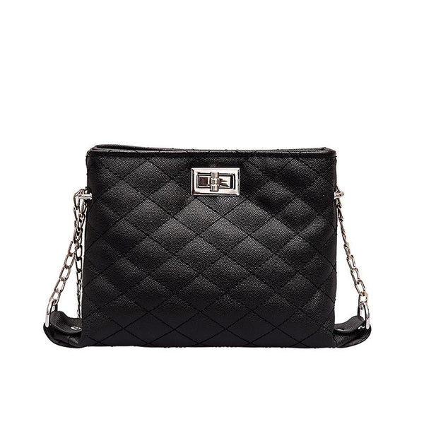 Classic Rhombus Pattern Solid Color Metal Chain Bag