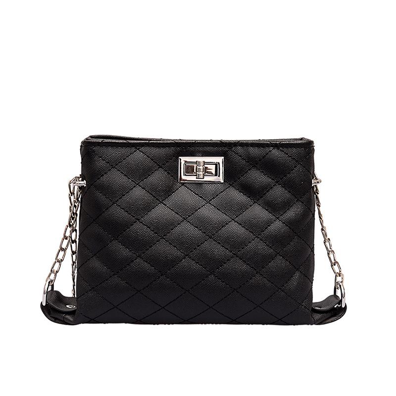 Classic Rhombus Pattern Solid Color Metal Chain Bag