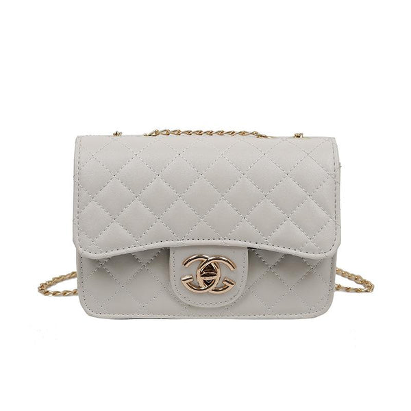 Chic Women Rhombus Design Solid Color Metal Chain Flap Bag