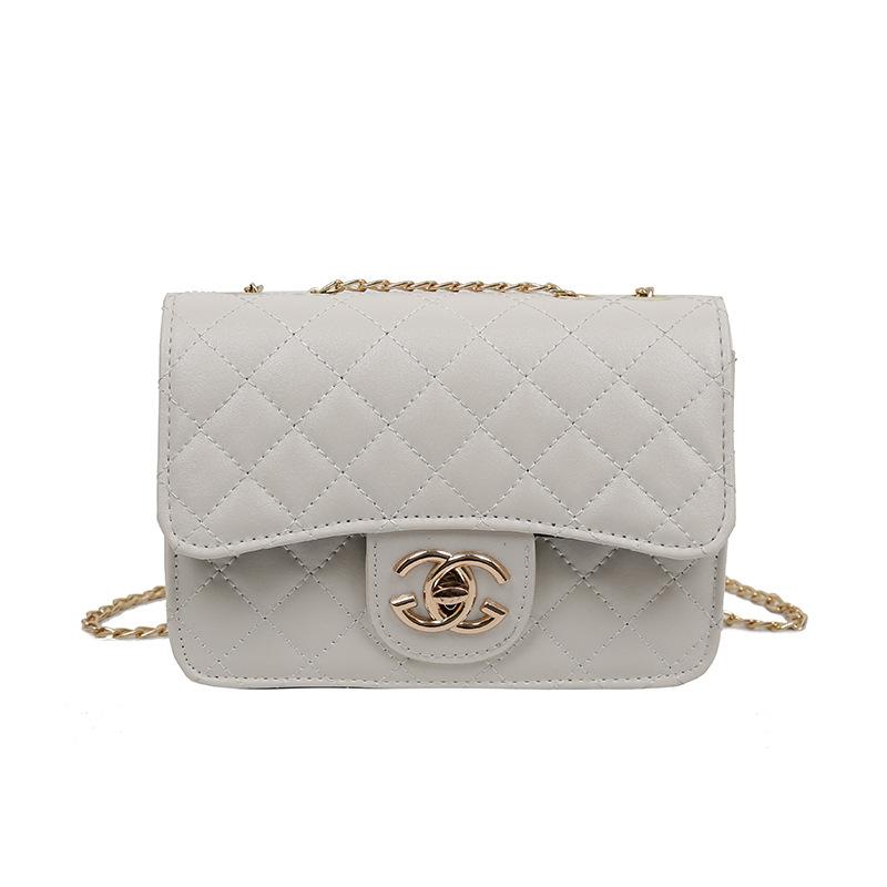 Chic Women Rhombus Design Solid Color Metal Chain Flap Bag