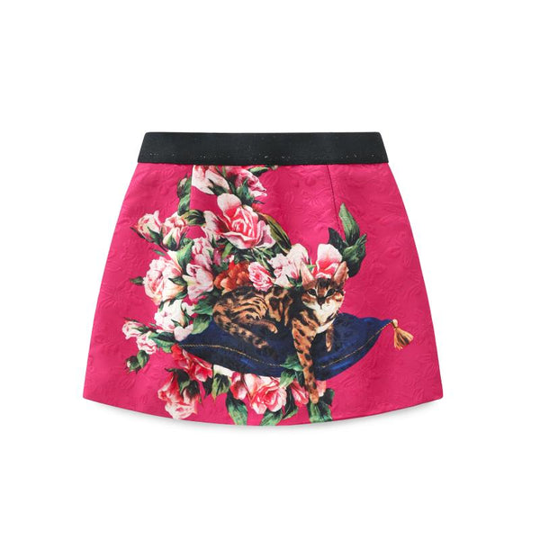 Girls Cotton Cat Flower Printed Skirts
