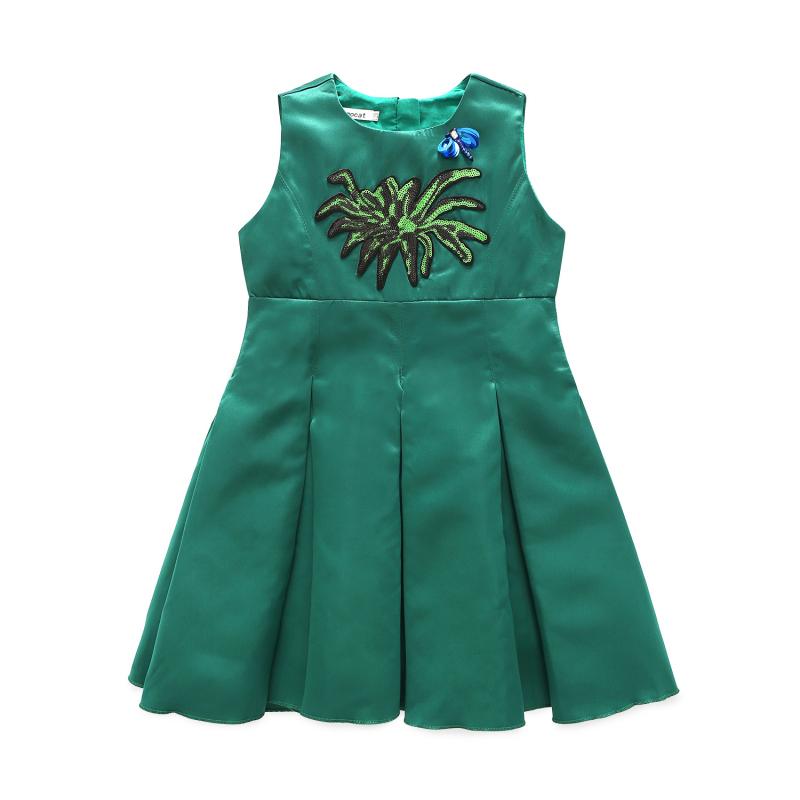 Girls Cotton Green Sleeveless Princess Dress