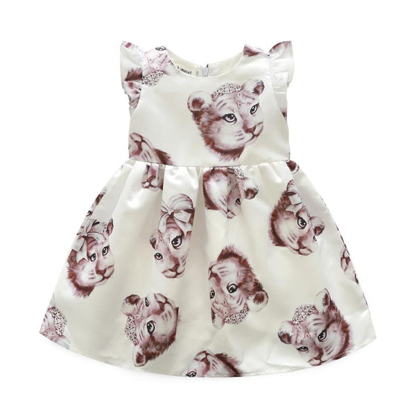 Girls Cotton Cute Cat Printed Sleeveless Dress