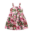 Girls Cotton Bright Rose Printed Spaghetti Strap Dress