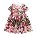 Girls Cotton Bright Rose Printed Dress