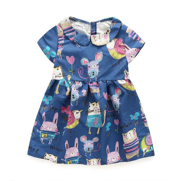 Girls Cotton Cute Animals Printed Peter Pan Collar Dress