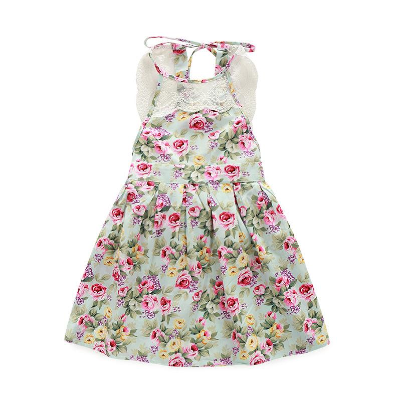 Girls Cotton Floral Printed Halterneck Dress