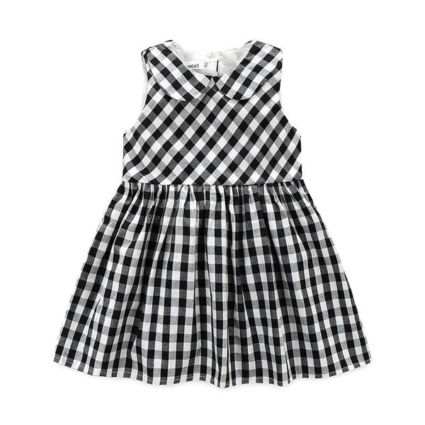 Cute Girls Cotton Plaid Printed Peter Pan Collar Dress