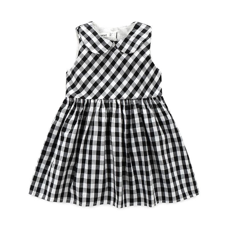 Cute Girls Cotton Plaid Printed Peter Pan Collar Dress