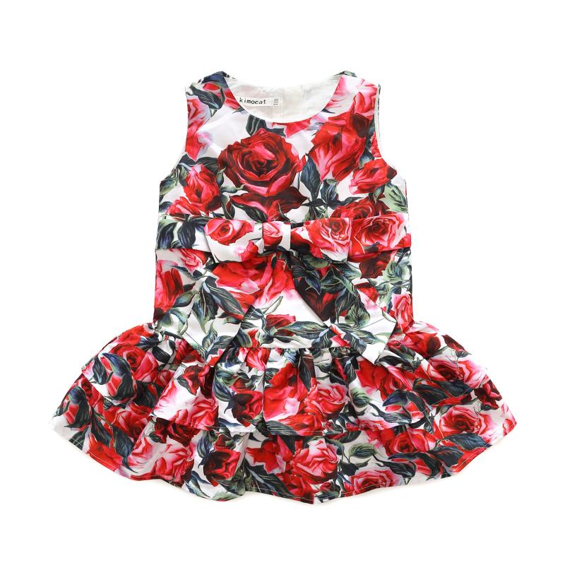 Girls Cotton Rose Printed Tutu Dress