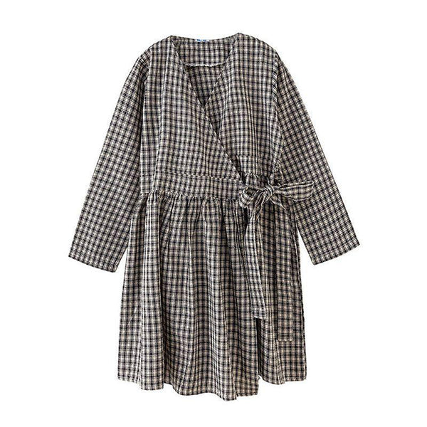 Girl Junior Cotton Plaid Printed Casual Lace Up Dress
