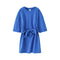 Girl Youth Cotton Blue Plain Lace Up Dress