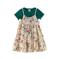 2 Pcs Set Girl Youth Short Sleeves Knitted Tops And Floral Printed Dress