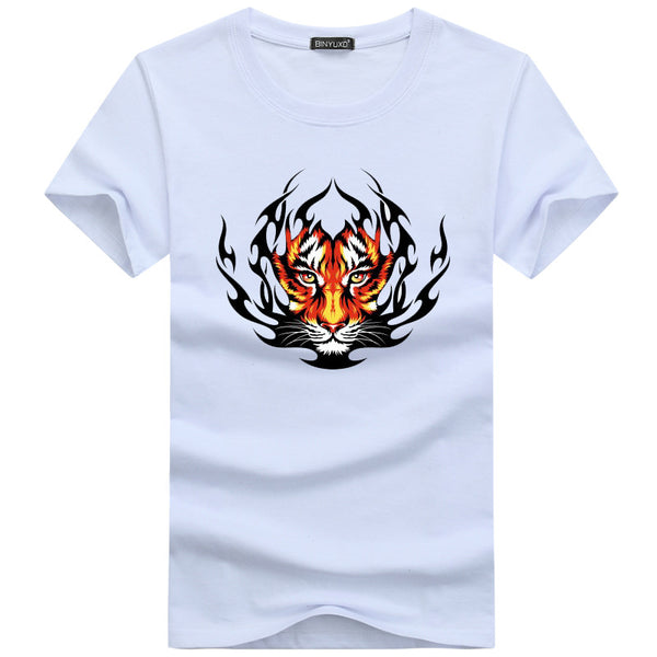 Men Cotton Tiger Printed Short Sleeves Tops