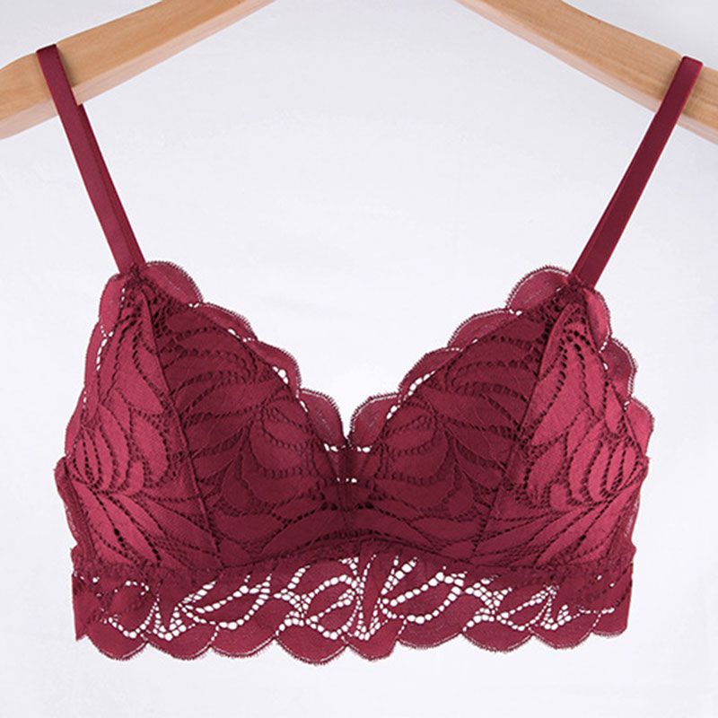 Fashion French Style Solid Color Lace Triangle Wireless Bra Set