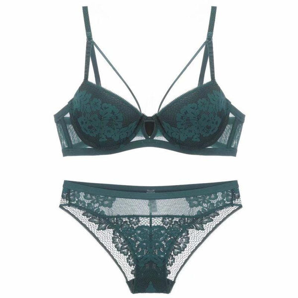 Women Sexy Lace Push-up Functional Bra Brief Set