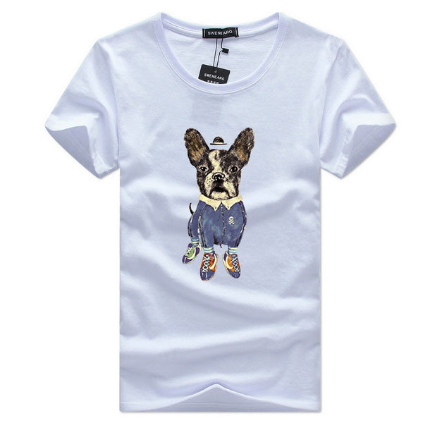 Men Cotton Cartoon Dog Printed T-shirts