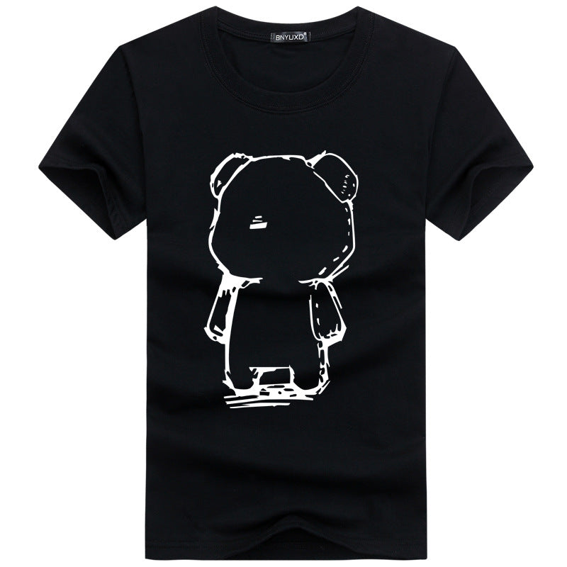 Men Cotton Cartoon Bear Printed Short Sleeves Tops